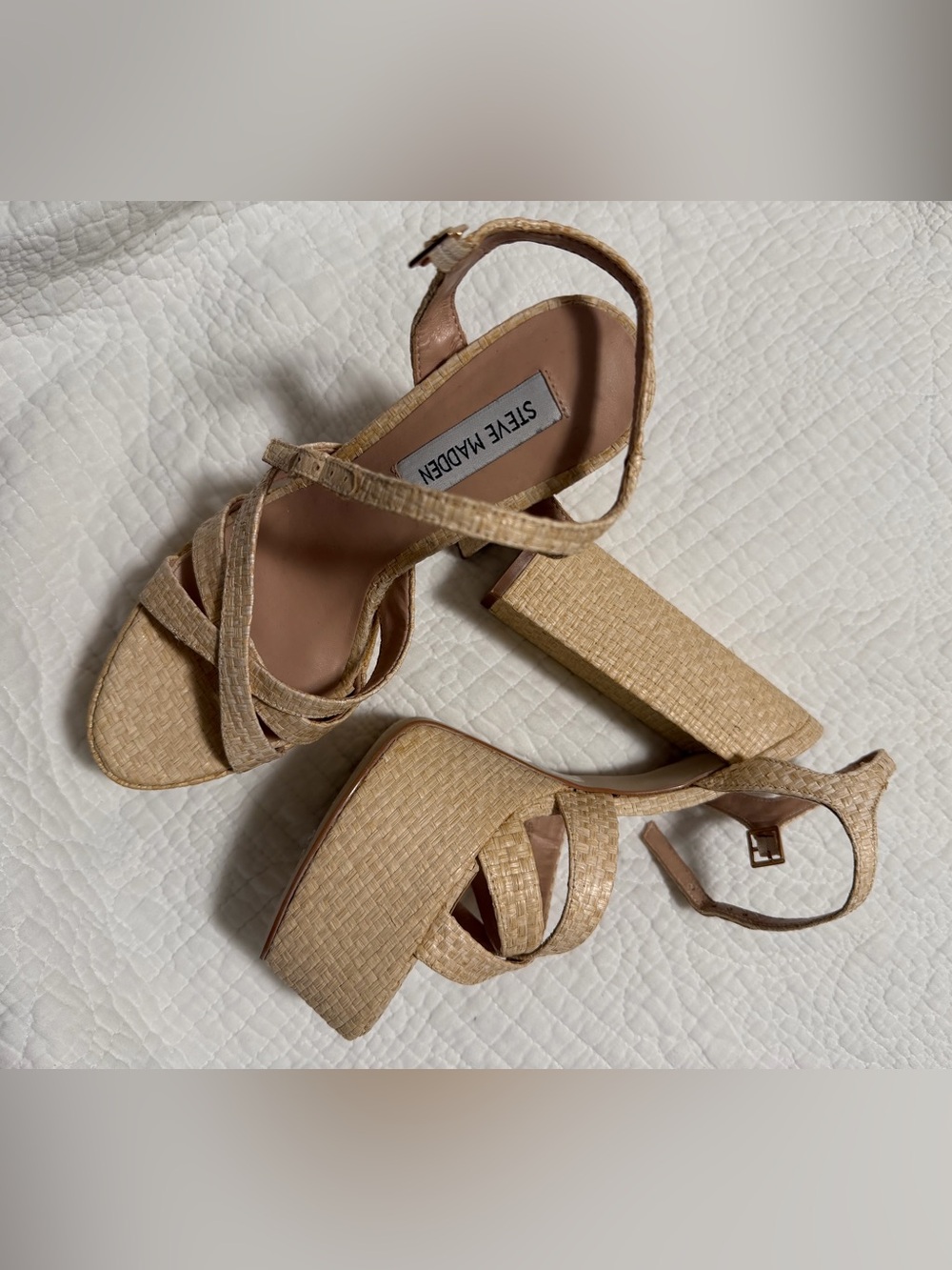 Steve Madden Beige Woven Platform Sandals